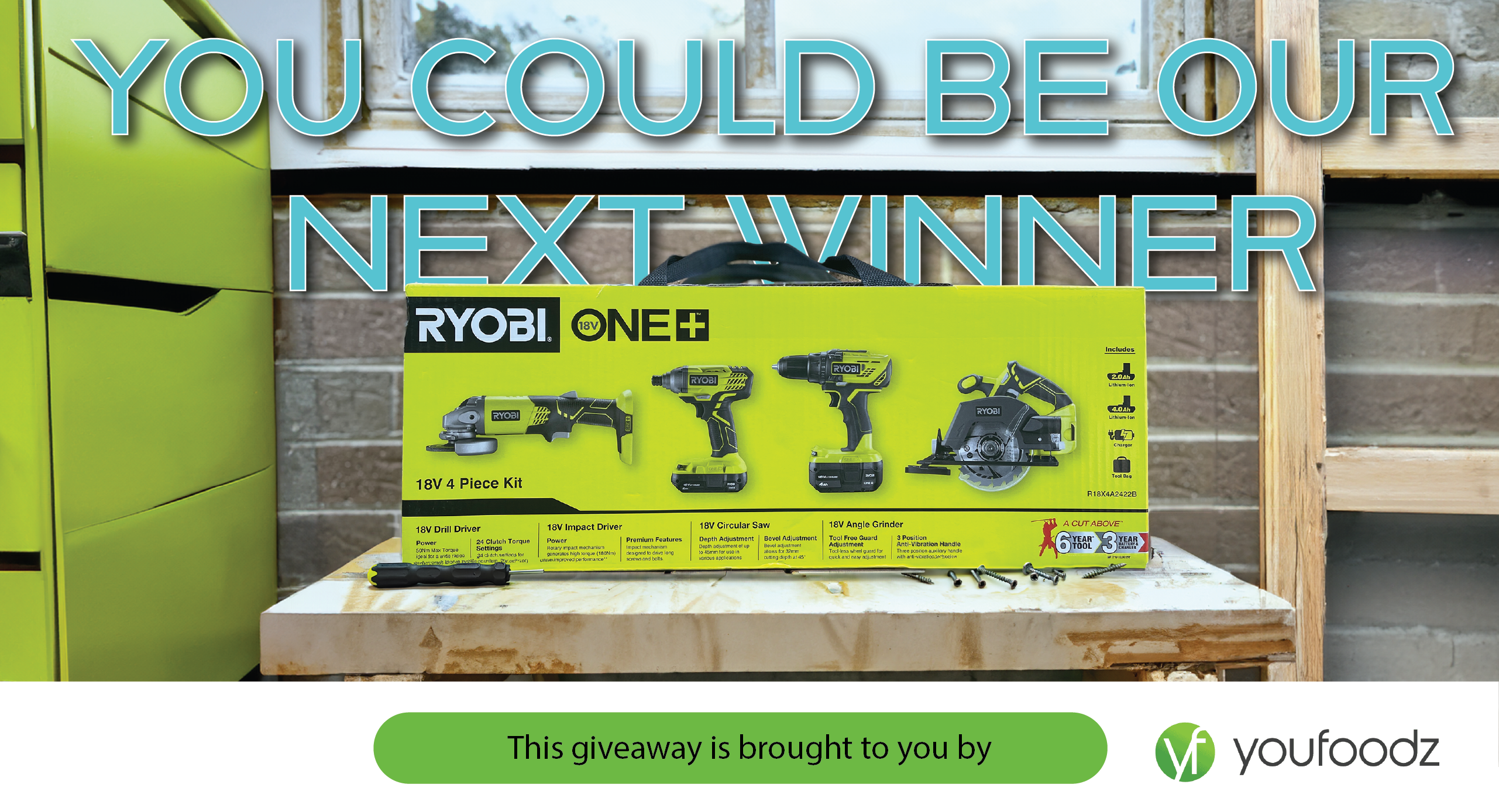 February 2024 Giveaway: Ryobi 18V Kit & Voucher